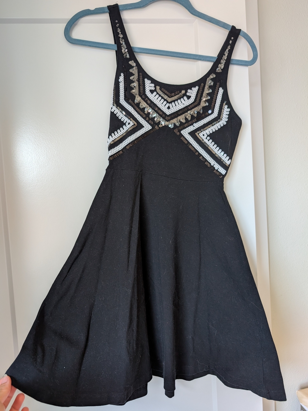 Vintage Express Black Mini Dress with Aztec Silver Sequin Detail